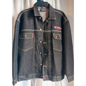 U.S. Polo Association Men's Black Embroidered Jean Denim Jacket Large